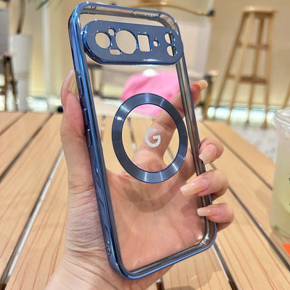 Clear Electroplating Compatible Magnetic Wireless Charging Phone Case For Google Pixel 11 10 9 A Pro XL Shockproof Protect Cover