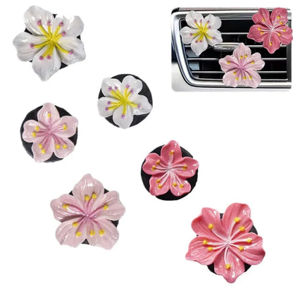 2Pcs Car Perfume Clip Flower Air Outlet  Decorations Bright Peach Blossom Cherry Blossom Car Air Freshener with Fresh Color
