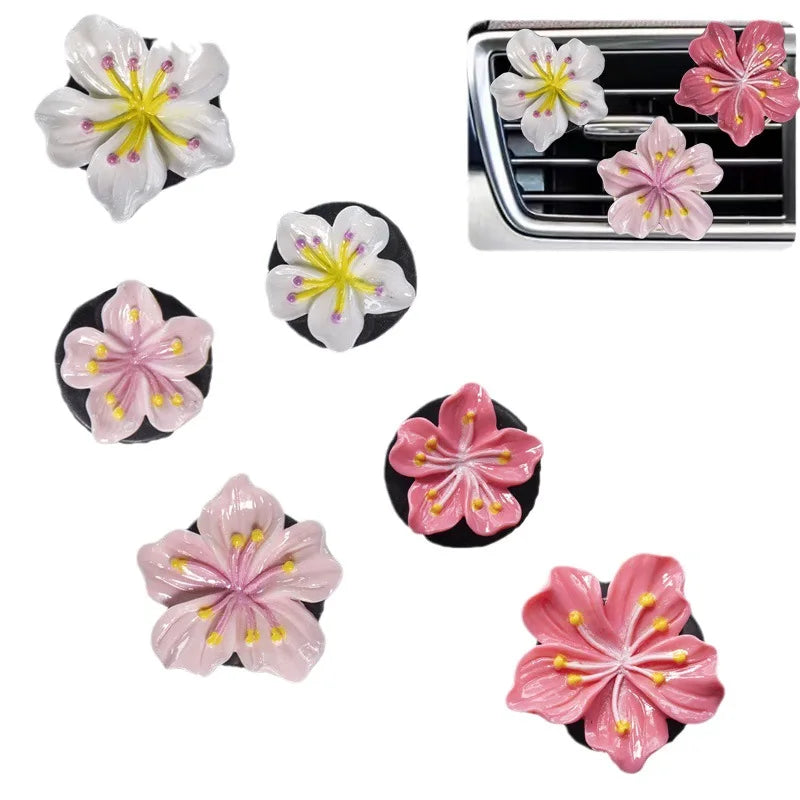 2Pcs Car Perfume Clip Flower Air Outlet  Decorations Bright Peach Blossom Cherry Blossom Car Air Freshener with Fresh Color