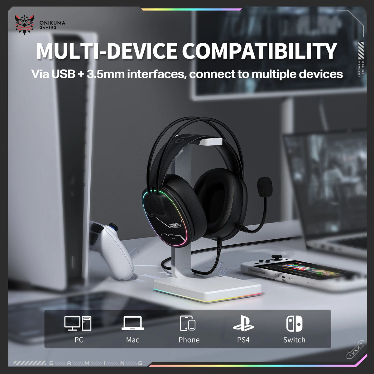 ONIKUMA X91 Wired Gaming Headset RGB 50MM Driver Surround Sound Noise Cancelling Mic Ergonomic Headphones For PC PS4 PS5 Switch