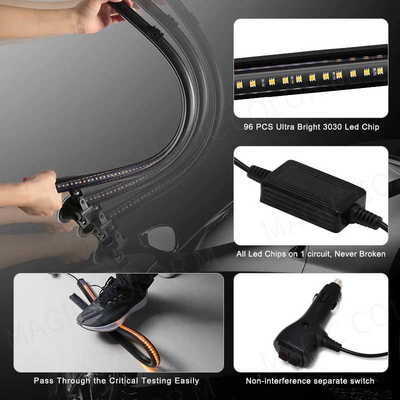 96 LED 3030 Beads Front Windshield Car Strobe Lamp Bar Traffic Signal Flashing Lamp Auto Roof Top Warning Light 12V Waterproof