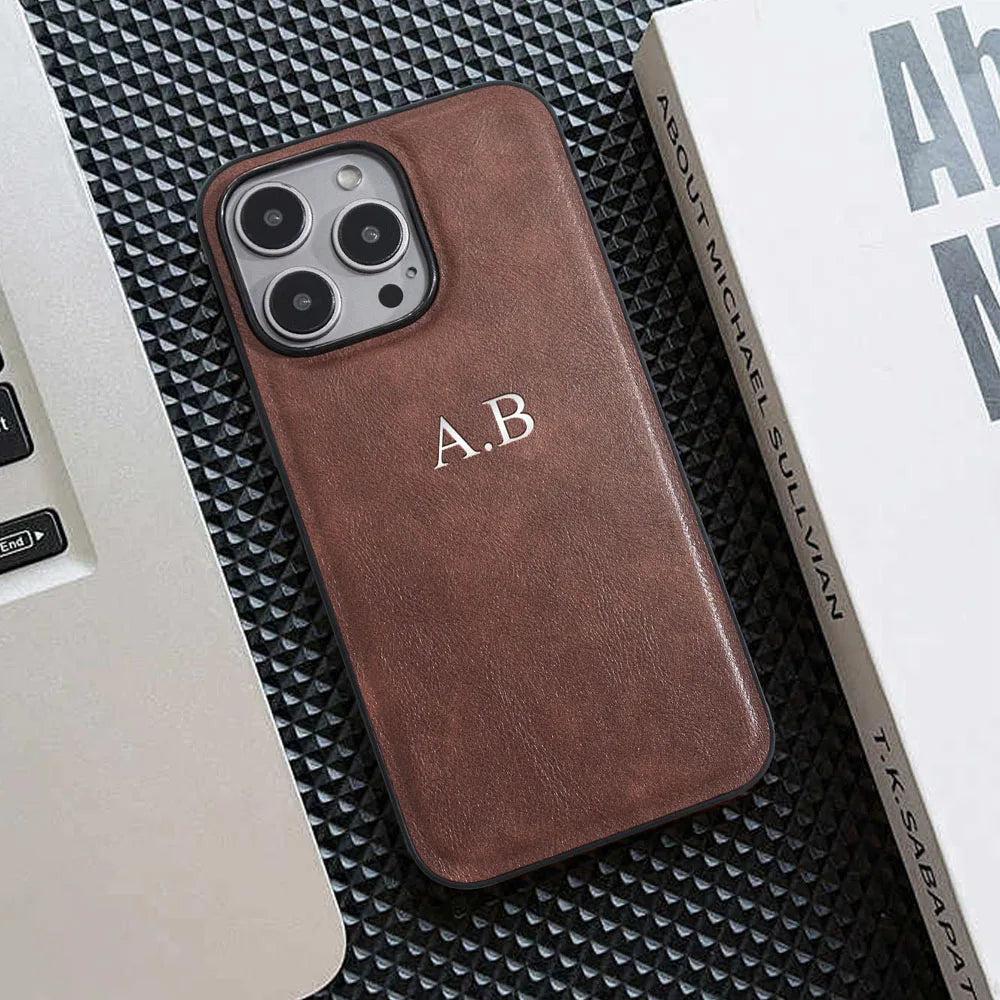 Leather Personalized Customized Initials Name Case For iPhone18 17 Air 16 15 14 13 12 11Pro Max Plus Luxury DIY Engraved Cover