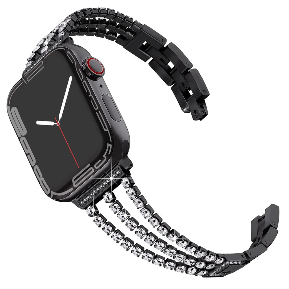 Metal Chain-styled Watch Strap for All Range of Apple Watch Series Diamond-encrusted Chain Stainless Steel Watch Band