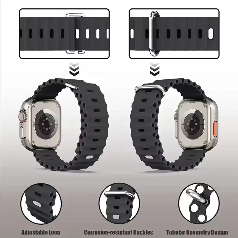 Ocean Silicone strap For Apple Watch Ultra 4 3 2 1 Band 49mm 12 11 10 9 8 7 46mm 45mm 41mm band iWatch 6 5 4 SE3 44mm 40mm 42mm