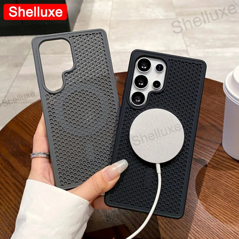 S26 Ultra Cooling Magnetic Case Shelluxe Breathable Mesh PC Hard Cases For Samsung Galaxy S26 S25 S24 S23 S22 Plus Ultra Cover