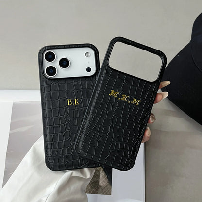 Luxury Custom Name Classic Crocodile Pattern Faux Leather Case for iPhone 17 16 15 14 13 12 11 Pro Max 17 Air Hot Foil Stamping
