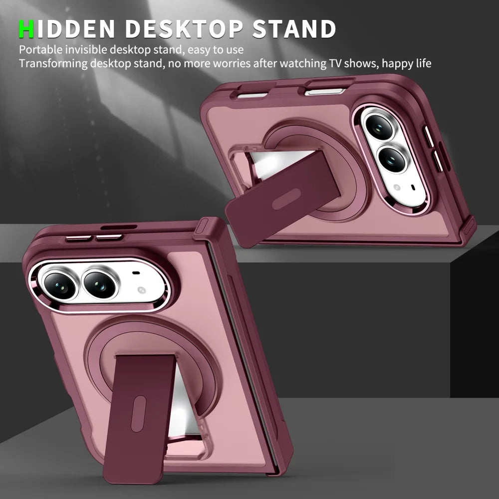 Matte Translucent For Magsafe Magnetic Phone Case For iPhone Duo Hinge Protection Stand Holder Shockproof Slim PC Back Cover
