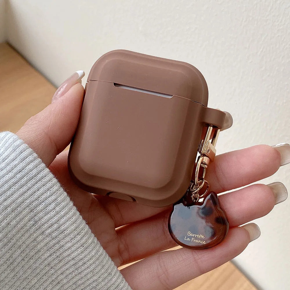 Silicone Earphone Case with Leopard Heart Cat Keyring For AirPods 5 2 3 Pro 2 Pro2 4 ANC Milk Tea Color Headset Protective Cover