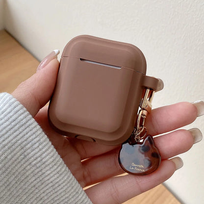 Silicone Earphone Case with Leopard Heart Cat Keyring For AirPods 5 2 3 Pro 2 Pro2 4 ANC Milk Tea Color Headset Protective Cover