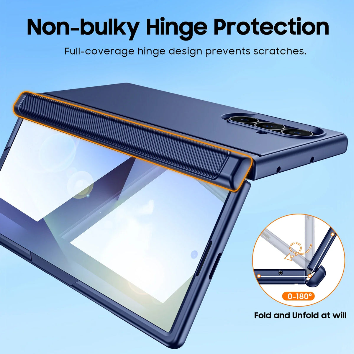 Magnetic Case for Samsung Galaxy Z Fold 7 with Hidden Kickstand, Built-in 9H Glass Screen Protector & Hinge Protection-Blue