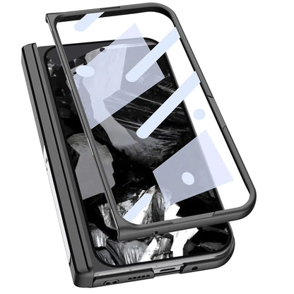 Magnetic Hinge Stand Case For Google Pixel 9 Pro Fold Plain Leather Screen Glass Protective Hard Cover For Pixel 9 Pro Fold Case