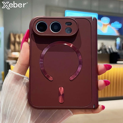 Luxury Matte For Magsafe Magnetic Wireless Charge Phone Case For iPhone Duo Solid Color Hinge Protection Shockproof Bumper Cover