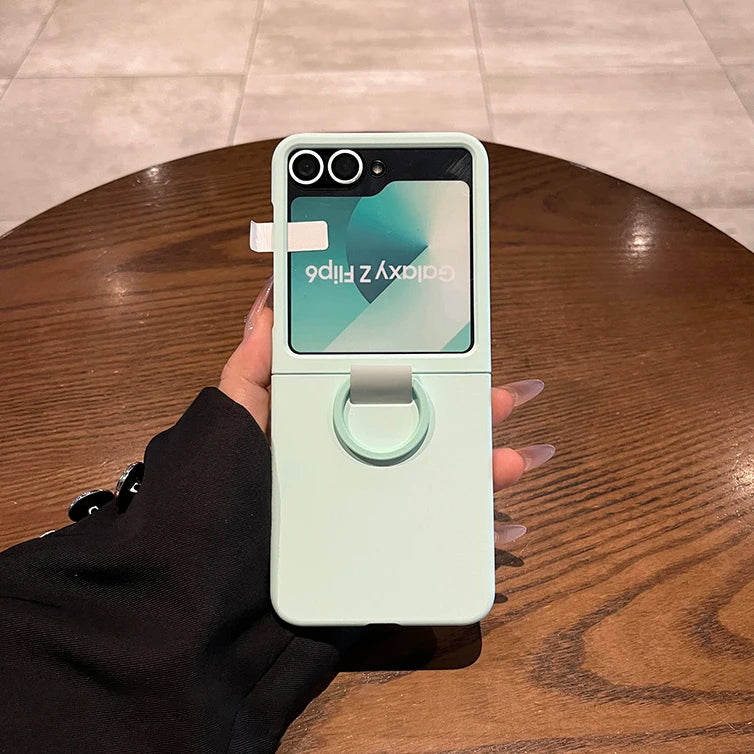Liquid Silicone Original Ring Bracket Case for Samsung Galaxy Zflip 7FE Z Flip 5 6 7 8 Screen Glass Film 2in1 Shockproof Cover