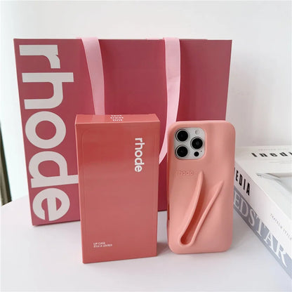 With Box Rhode Bag Fashion Phone Case for iPhone 16E 17 Air 16 15 14 13 12 11 Pro Max Plus Lip Gloss Portable Stand Cover Funda