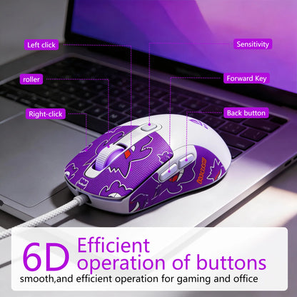 RGB Gaming Mouse Wired 6D Programmable Buttons Ergonomic Gamer Mouse 4 Levels DPI Adjustable Computer Mouse USB Wired Mouse Breathing Light Gaming Mice 1.5m Cable for PC Laptop E-sports Mouse Purple