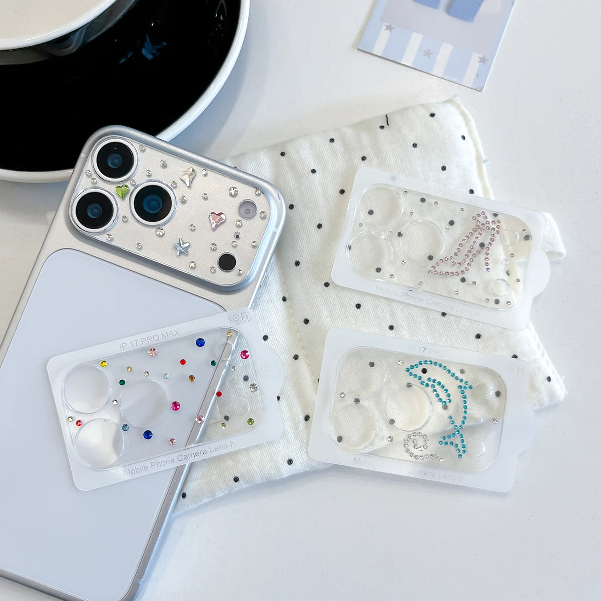 Ins Transparent Simple Rhinestone Stars Heart Bowknot Camera Lens Protector For iPhone 17 Pro 17ProMax  Protective Glass Lens