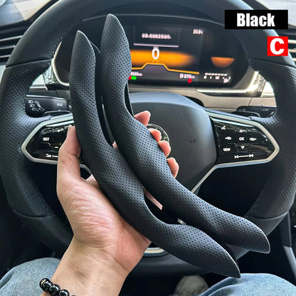 2PCS Universal Round Car Steering Wheel Cover Winter Fur Warm Carbon Fiber Leather Anti-slip Protective Case Luxury Accessories