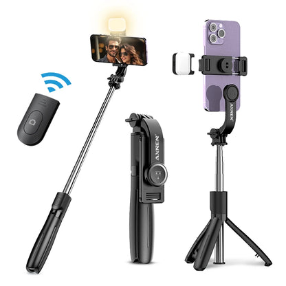 AXNEN L21 Phone Selfie Stick Cellphone Tripod with Extension Rod Bluetooth Remote Control for Android IOS Smartphone Shoot Vlog