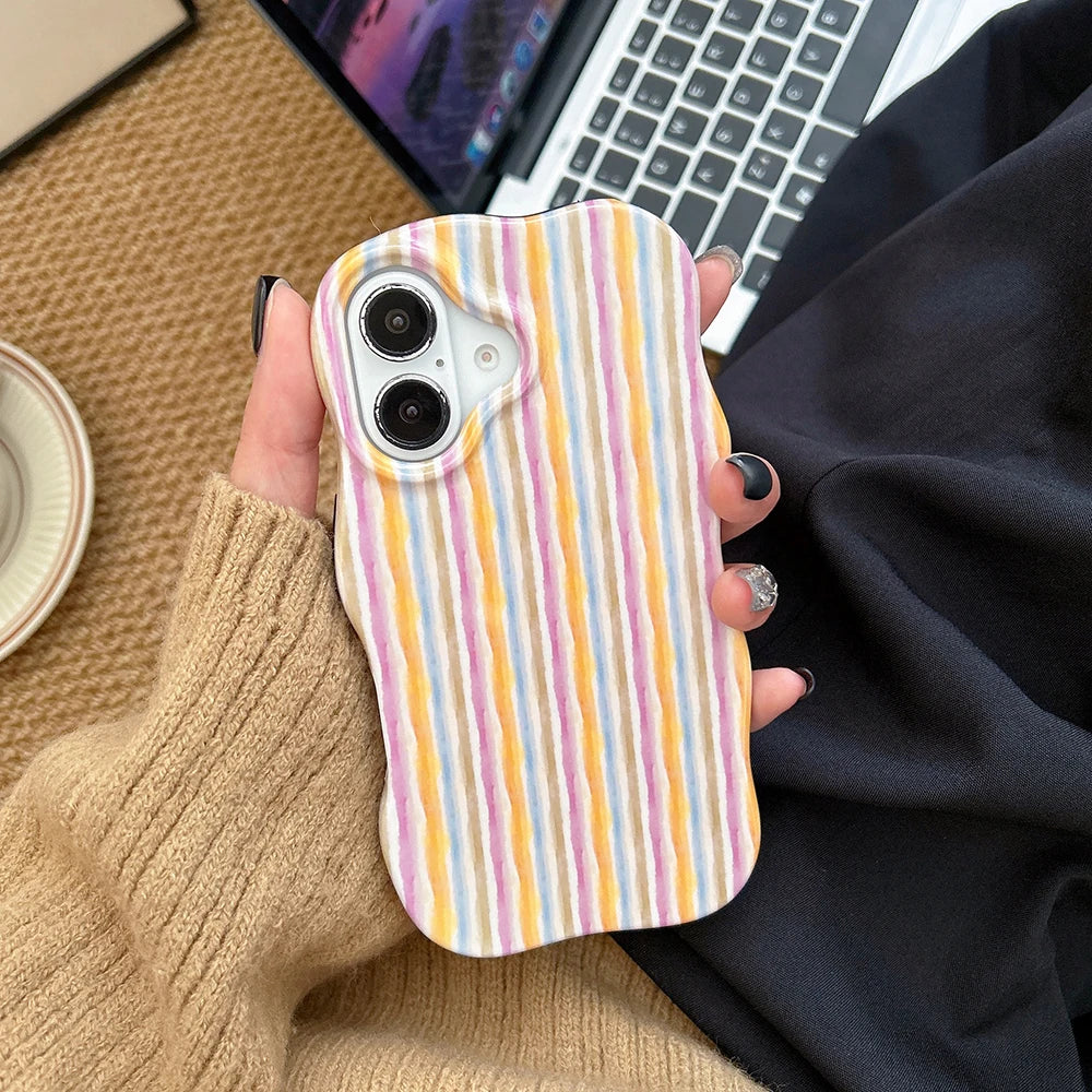 Fashion 2 in 1 Artistic Stripes Phone Case for iPhone 13 14 15 16 17 Pro Max Wave Edges Comfortable Touch Hard Slim Back Cover