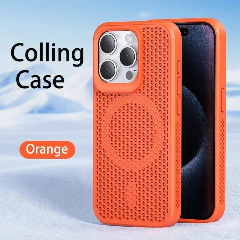 Cooling Heat Dissipation For Magsafe Case For iPhone 18 17 16 14 15 13 12 11 Pro Max Funda Mesh Breathable Grid Matte Hard Cover