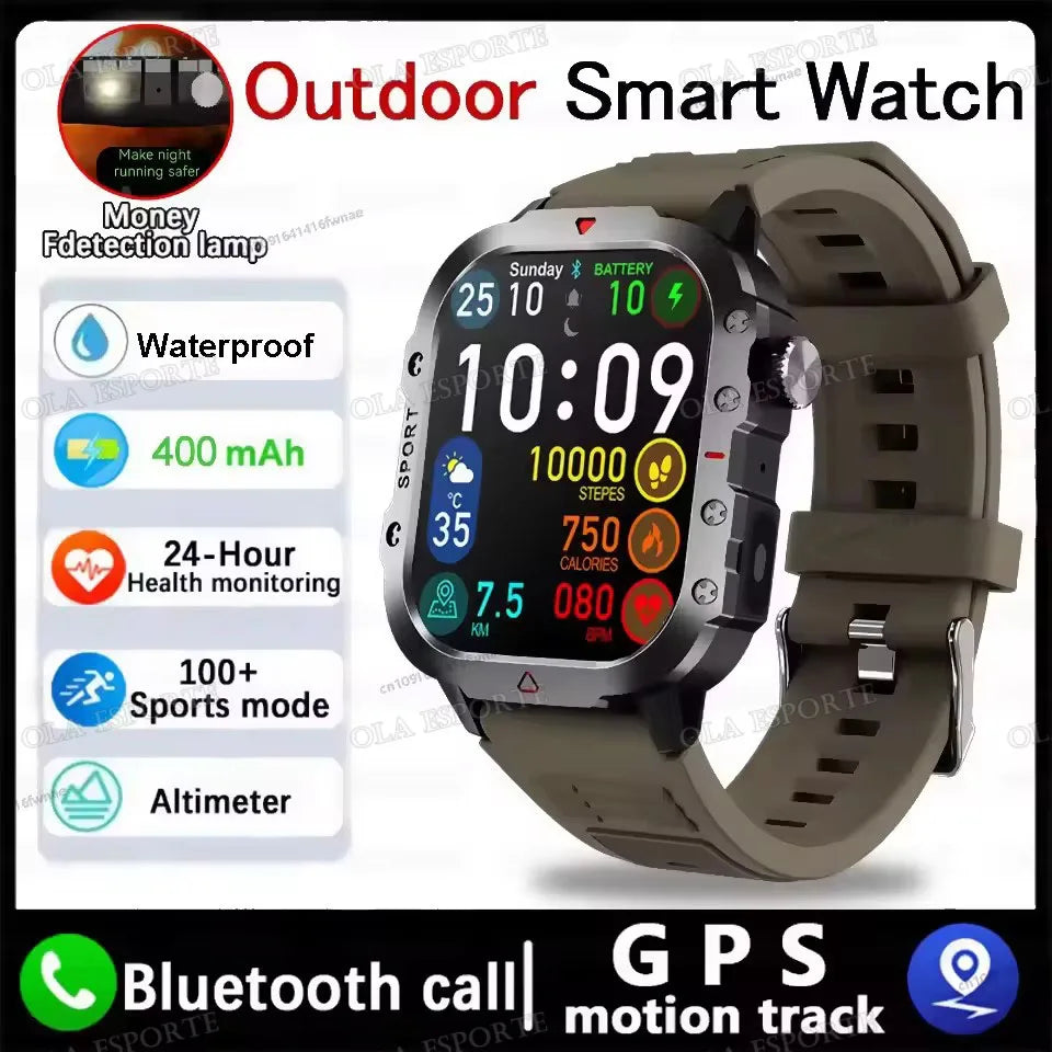 1400mAh Big Battery Smart Watch Men Outdoor GPS Flashlight 10ATM Waterproof Bluetooth Call AMOLED HD Sports Smartwatch PK HT30