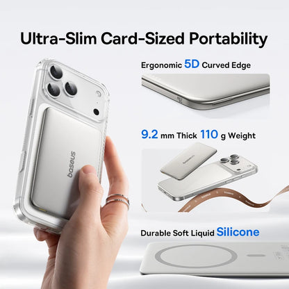 Baseus 5000mAh Magnetic Power Bank 15W Wireless 20W Wired Charging Thin Card-Sized Slim Portable Powerbank for iPhone 17 Samsung