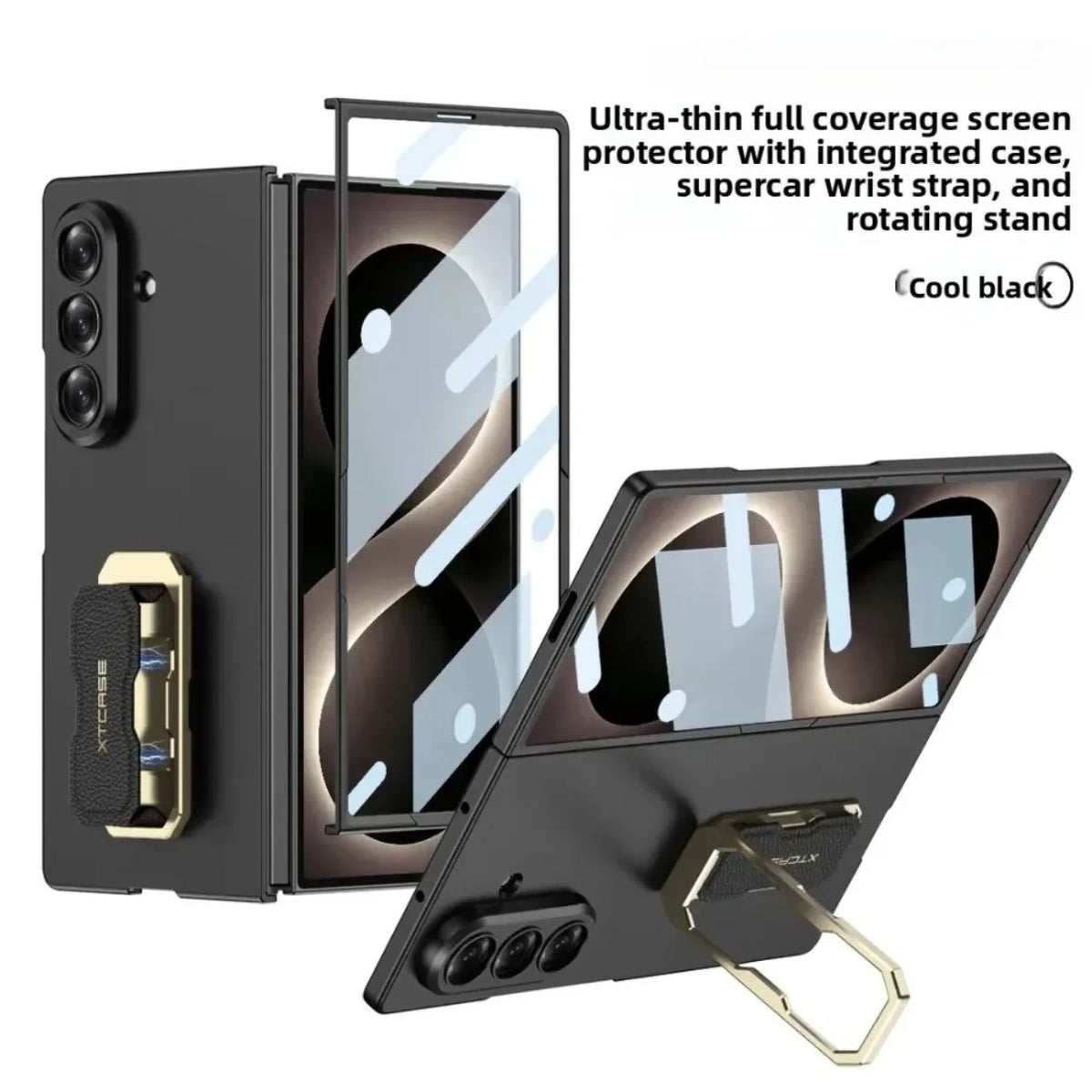 Wristband Bracket Holder Kickstand Phone Case with Front Tempered Glass Film for Samsung Galaxy Z Fold 8 Ultra 7 Fold8 Fold7 5G