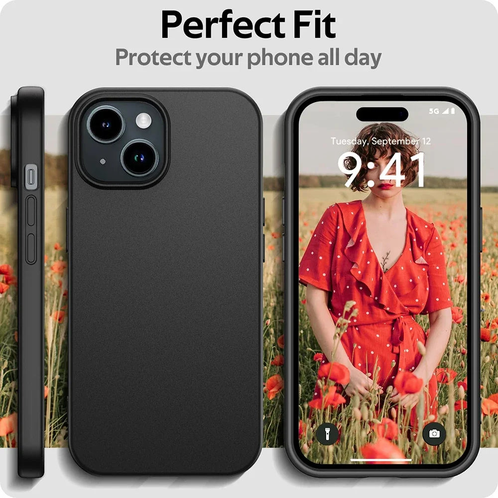 Luxury Matte Silicone Soft Case For iPhone 18 PRO 17 Air 16 15 14 Plus 13 12 Mini 11 Pro Max Ultra Thin Solid Black Cover