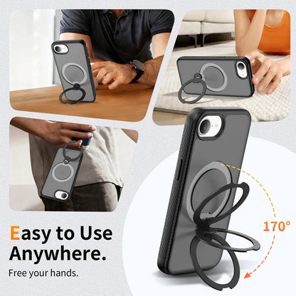For iPhone 17E 16E Case ELVEV Magnetic Matte Hard PC+Soft TPU with Rotating Ring Bracket Protection Phone Cover