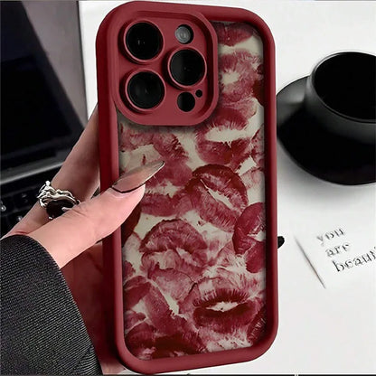 Luxury Fashion New Red Lip Print Full-Body Shockproof Phone Case For iPhone 17 16 15 14 13 12 11 Pro Max 17 Air Protective Cover