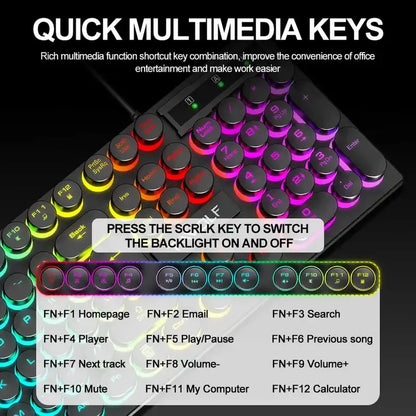 T80 Gaming Mechanical Feel Keyboard Wired 104 Keys Keyboard USB Retro Punk Game Office Suspended Keycap Cool RGB Lighting Effect