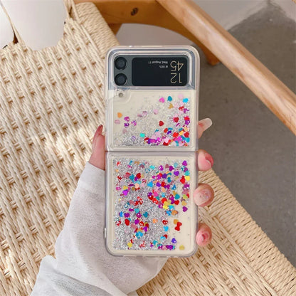 for Samsung Z Flip 8 Quicksand Love Heart Case For Samsung Galaxy Z Flip 7 6 5 4 3 Z flip 8 Glitter Fluorescence Luminous Cover