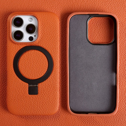 Magnet Ring Stand Phone Case For iPhone 16 Pro Max 16e 15 13 14 12 11pro Cover Genuine Leather Case Magnetic Back Cover Cases