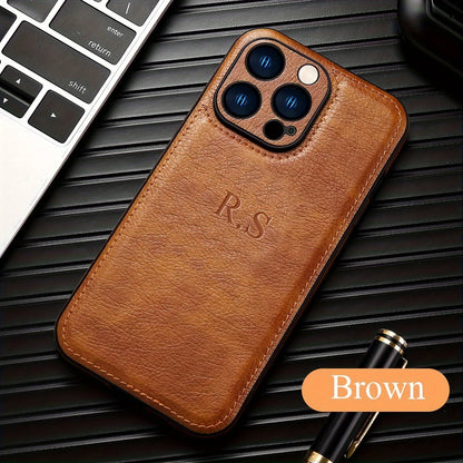Personalized Custom Name Phone Case For iPhone 15 14 13 12 11 Pro Max 15 14 Plus Luxury Cowhide Leather Protection Back Cover