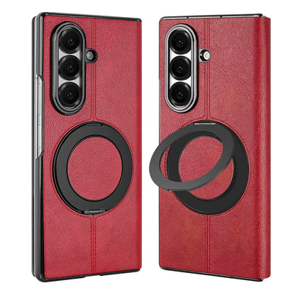 Magnetic Plain PU Leather Flip Phone Case With 360° Rotatable Ring Kickstand Holder for Samsung For Galaxy Z Fold 8 Ultra 7/6