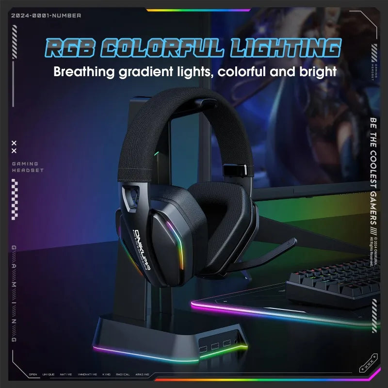 ONIKUMA GT826 Wireless Headset Gaming Headphone Tri Mode Connection Bluetooth USB C 2.4G Low Latency RGB Stereo Sound For PS5 PC