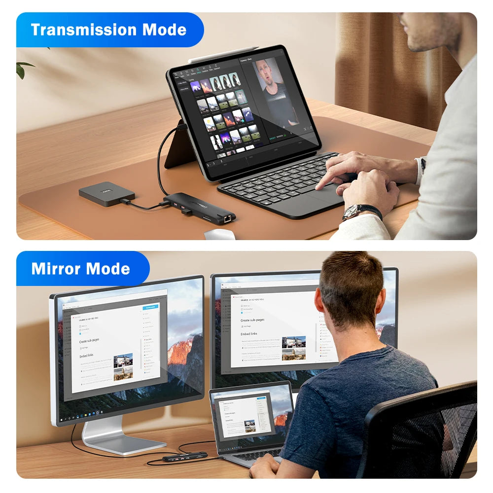 Lemorele 4K USB Hub USB C to Dual HDMI VGA Gigabit Docking Station USB 3.0 VGA Adapter SD Card Readers  for Windows MacBook Air