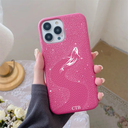 Personalised Letters Pebble Grain Leather Stars Whale Casesfor iphone 17 12 14 13 15 16 Pro Max 17 air 14Plus Luxury Hard Covers