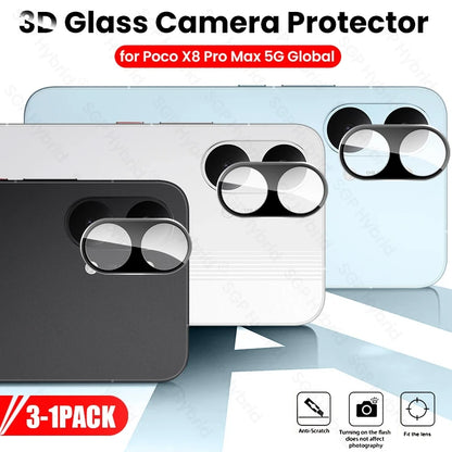 3-1Pcs 3D Curved Tempered Glass Camera Protectors Cap for Poco X8 Pro Max Poko Little X8Pro ProMax X8ProMax 5G 9H Rear Lens Film