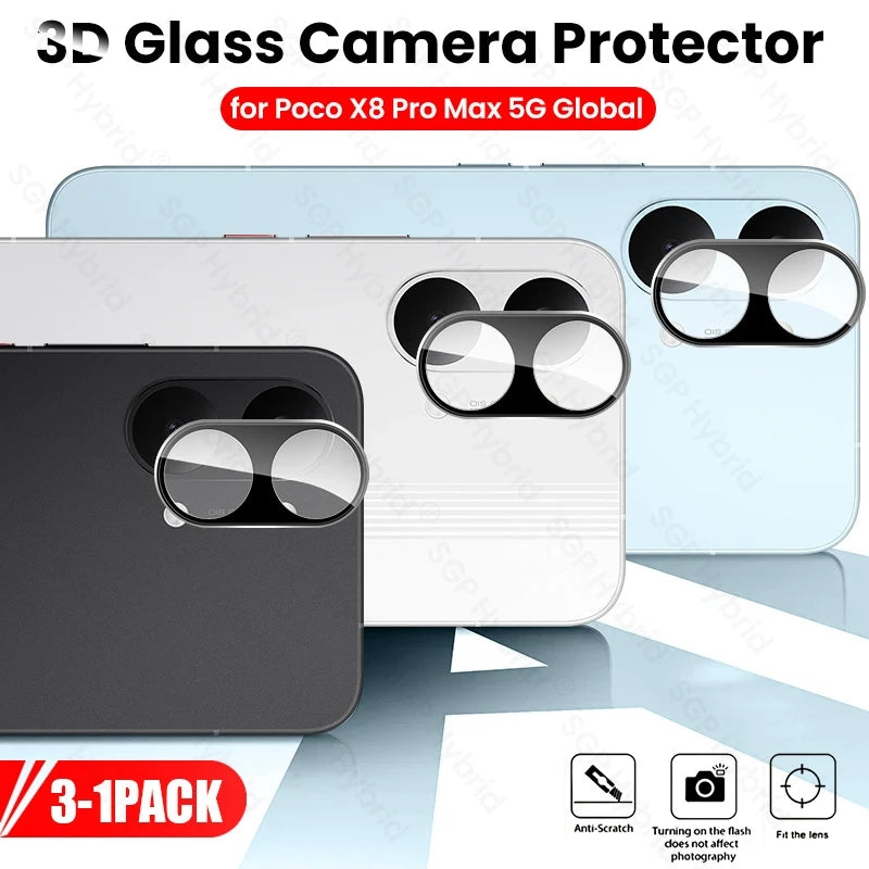 3-1Pcs 3D Curved Tempered Glass Camera Protectors Cap for Poco X8 Pro Max Poko Little X8Pro ProMax X8ProMax 5G 9H Rear Lens Film