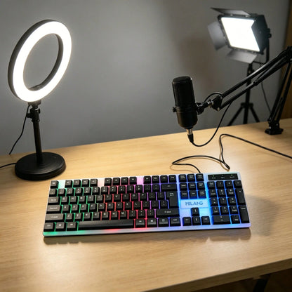 1pcsRGB Backlit Gaming Keyboard and Mouse Set, Wired 104-Key Mechanical-Feel Keyboard with LED Lighting, Ergonomic High-Precision Gaming Mouse, Plug-and-Play Keyboard and Mouse Combo for PC Gaming, Office Desk Accessories, Ho