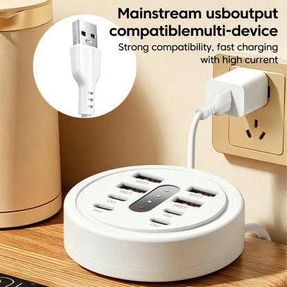 8-in-1 USB Charger Socket Docking Station 4USB+Type-C Power Strip Fast Charging Mobile Adapter Socket