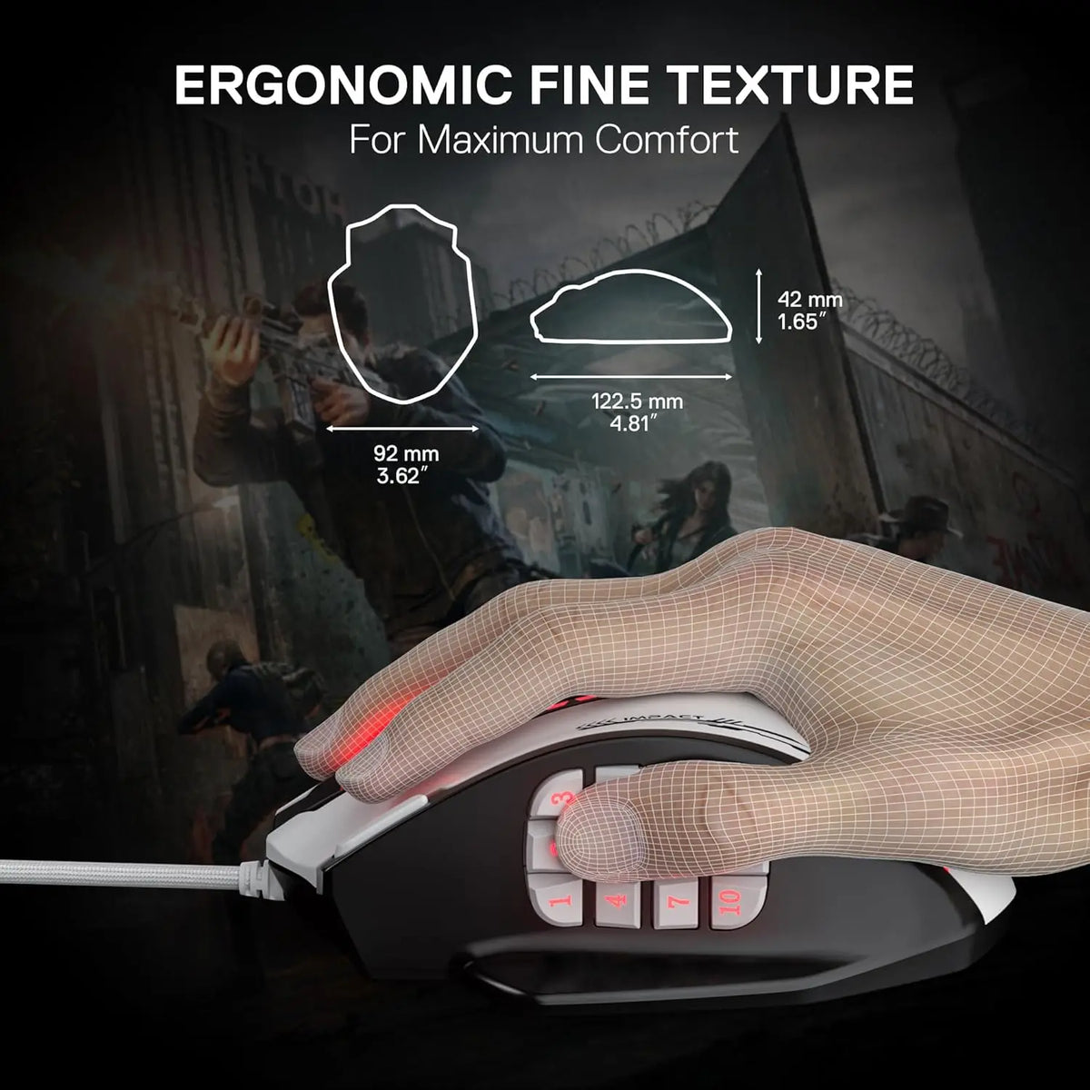Redragon M908 Impact RGB MMO Gaming Mouse Optical Wired Ergonomic Design with Max 24000 DPI High Precision 18 Programmable Butto