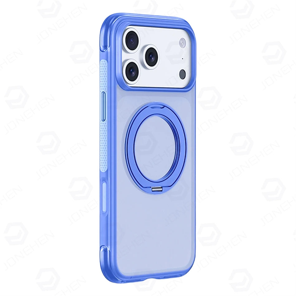 For Magsafe Anti-knock Airbag Matte Translucent Case For iPhone 16 17 18 Pro Max Rotate Magnetic Bracket Shockproof Armor Cover