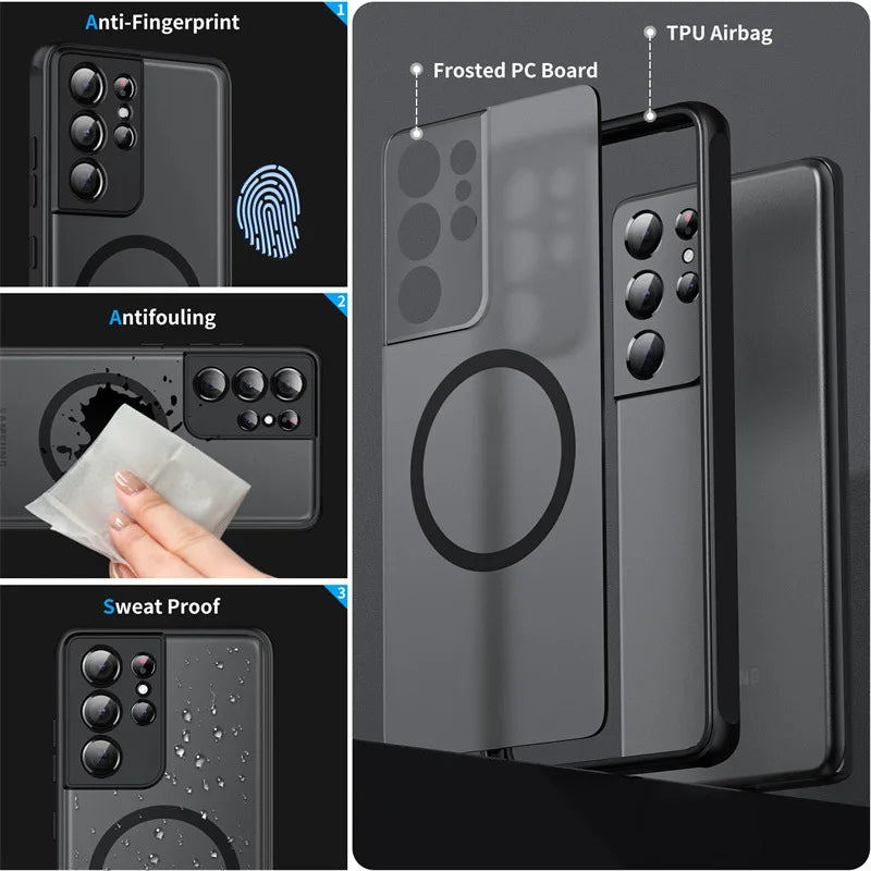 Luxury Magnetic Magsafe Wireless Charge Case For Samsung Galaxy S24 S20 S21 S22 S23 FE Plus S24 Ultra 5G Shockproof Armor Cover