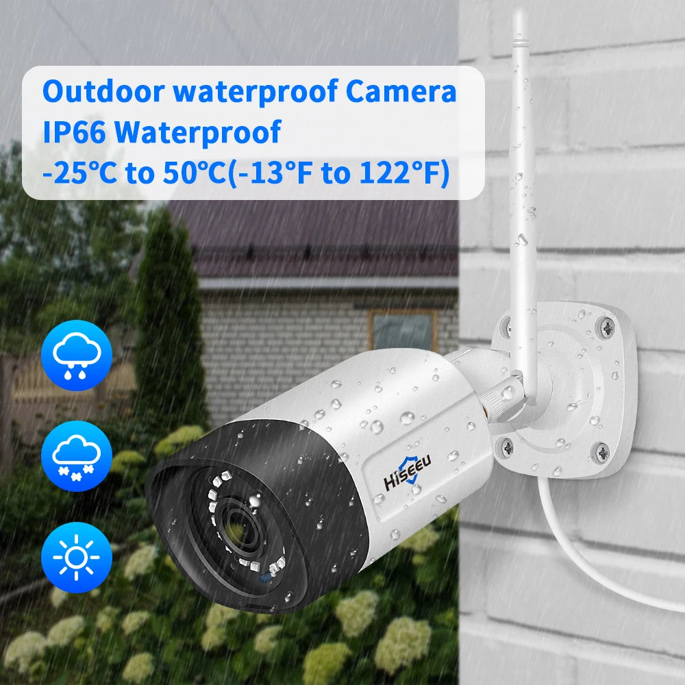 Hiseeu 5MP Wifi Surveillance Camera System Color Night Vision P2P Wireless Street Security CCTV Camera Kit 10CH Wireless NVR Set