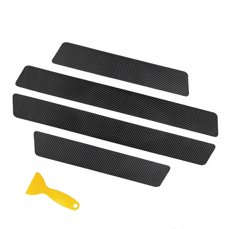 4pcs Thick Car Door Plate Protective Stickers Carbon FiberLeather Car Sticker Sill Scuff Cover Anti Scratch Decal