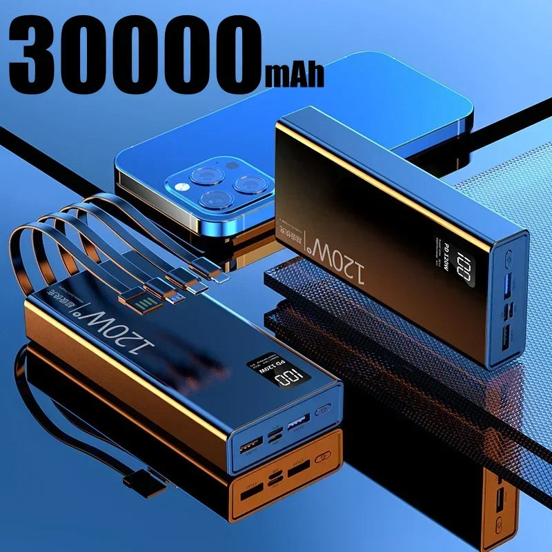 VIVO 120W 500000mAh Power Bank Built in 4 Cables Large Capacity Fast Charging Portable External Battery for iPhone Samsung New