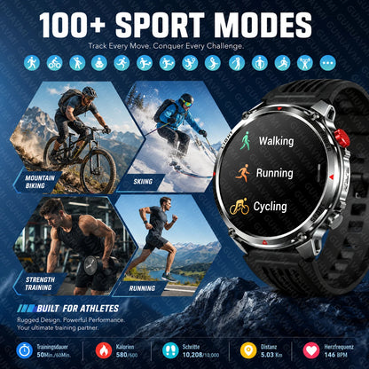 New Men Outdoor Military 1100mAh Large Battery Smart Watch Compass GPS Track IP68 Waterproof LED Flashlight BT Call Smartwatch
