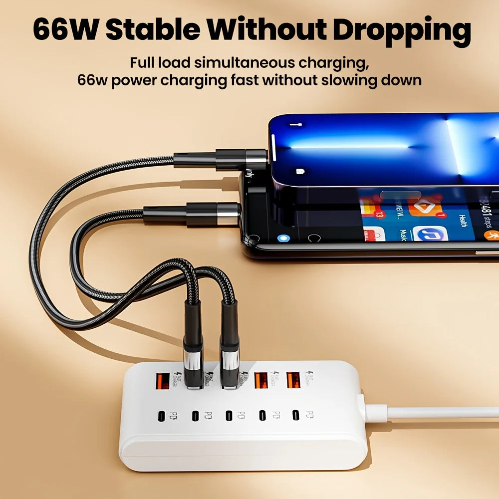 10-Port USB Fast Charging Station 5*Type-C PD + 5*USB-A Compact High-Speed Charging Adapter Technology Enthusiast Workspace Hub